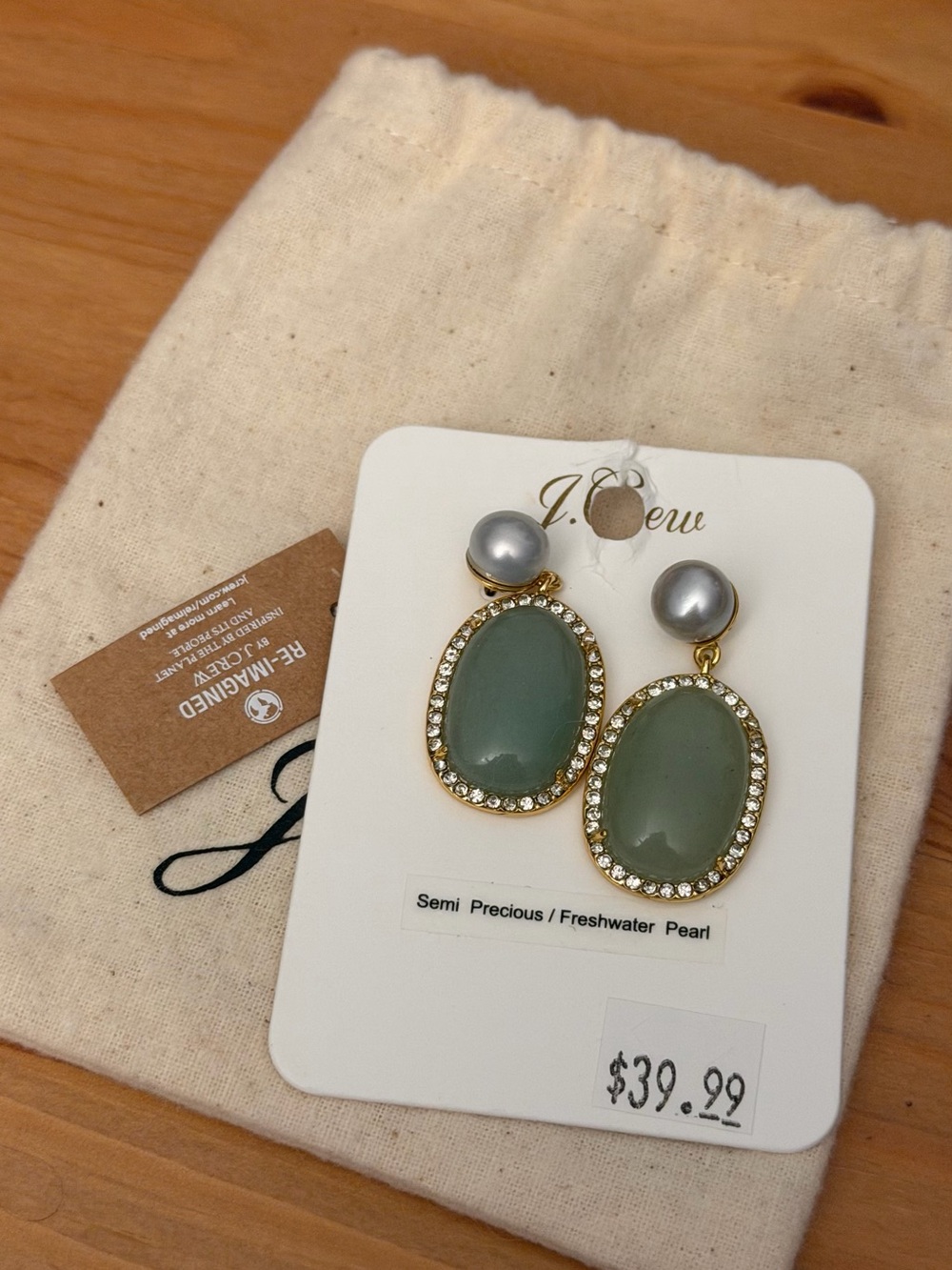 J. Crew Gold-Tone Green Stone and Pearl Drop Earrings